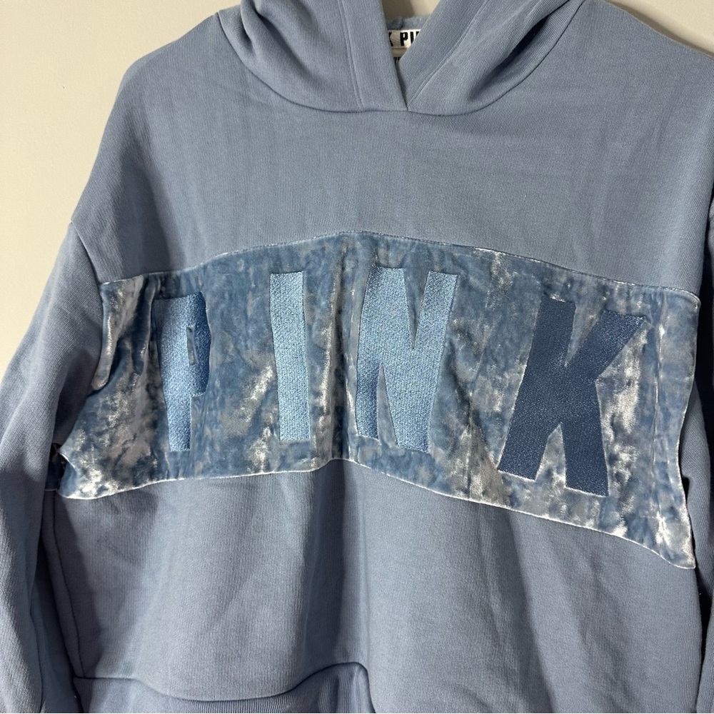 PINK Cropped Velvet Hoodie - Picture 2 of 5